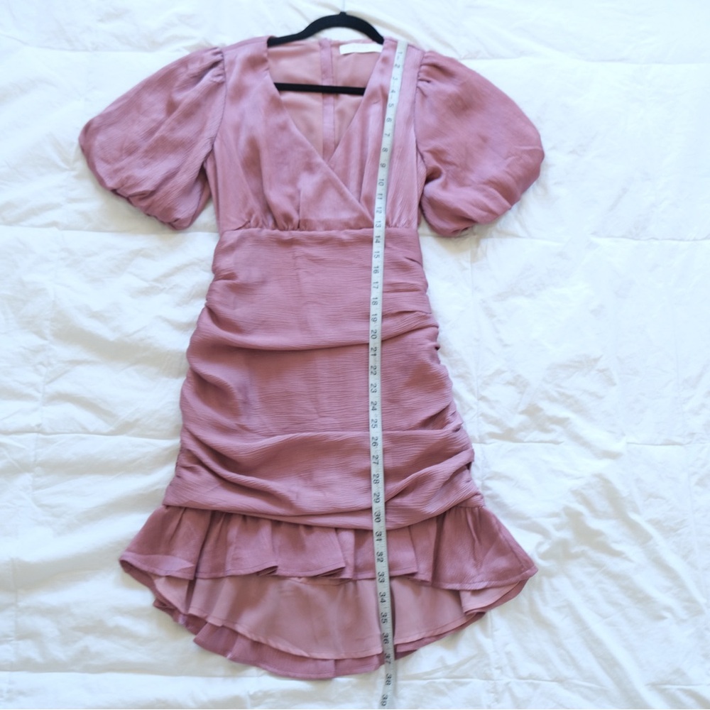 Astr Mauve Puff-Sleeve Wrap Mini Dress